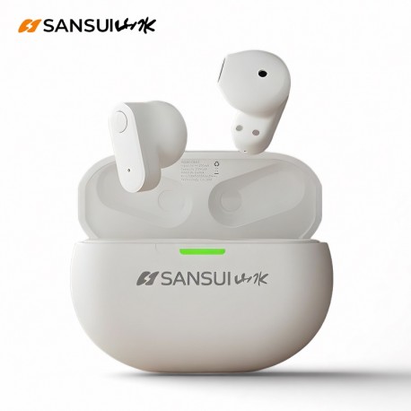 Sansui W97 Bluetooth TWS Earbuds 2cm Mini in-Ear Wireless Earphone IPX4 Waterproof Sport Bluetooth Headphones ENC HD Calls White