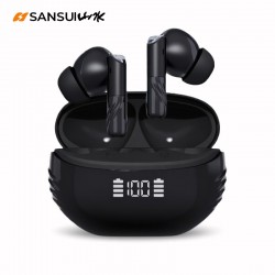 Sansui W55 Bluetooth 5.4 TWS Earbuds Hifi Stereo Ture Wireless Earphone IPX4 Waterproof Sports Bluetooth Headphone Black
