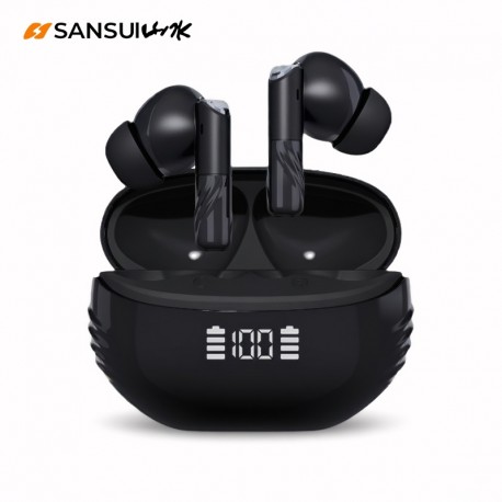 Sansui W55 Bluetooth 5.4 TWS Earbuds Hifi Stereo Ture Wireless Earphone IPX4 Waterproof Sports Bluetooth Headphone Black