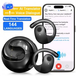 GreatWall AI Real-Time Translation Wireless Bluetooth Earphones Supporting Over 100 Voice Languages Translation Headphones Black