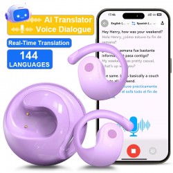GreatWall AI Real-Time Translation Wireless Bluetooth Earphones Supporting Over Voice Languages Translation Headphones Purple