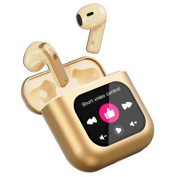 K1 TWS bluetooth Earphone LCD Touch Screen Earbuds 8G Memory ENC HD Calls Wireless Smart Earphone with Mic - Gold 8GB RAM
