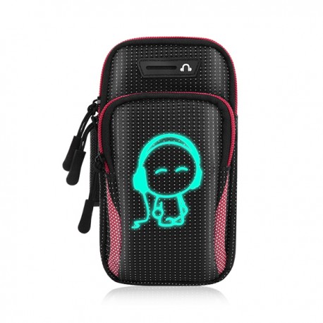 6.8'' Mobile Phone Armband Bag With Headphone Jack Breathable Running Luminous Bag Gym Mobile Phone Accessories Luminous Red