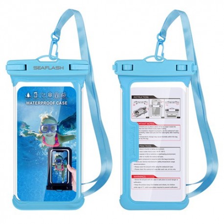TPU IPX8 Phone Case Waterproof Bag Diving Transparent Outdoor Rainy Weather Swimming Touch Screen for 6.53 Inch Phone - Blue