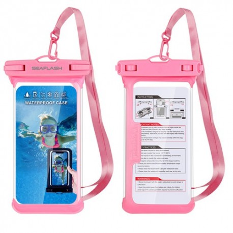 TPU IPX8 Phone Case Waterproof Bag Diving Transparent Outdoor Rainy Weather Swimming Touch Screen for 6.53 Inch Phone - Pink