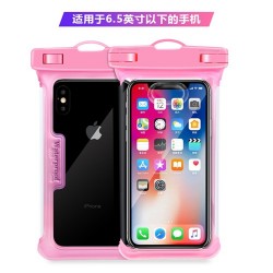 TPU IPX8 Phone Case Waterproof Bag Diving Transparent Outdoor Rainy Weather Swimming Touch Screen for 6.5 Inch Phone - Pink