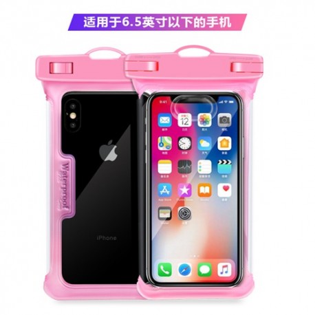 TPU IPX8 Phone Case Waterproof Bag Diving Transparent Outdoor Rainy Weather Swimming Touch Screen for 6.5 Inch Phone - Pink