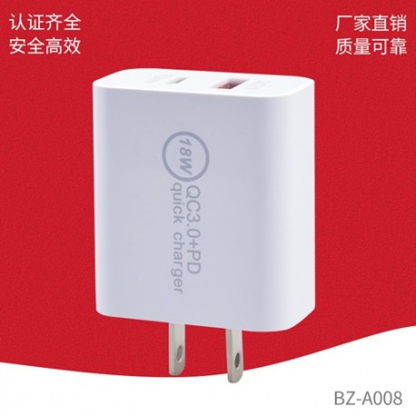 18W QC 3.0 Quick Charger USB Power Charger Adapter with Type C USB - White, US Plug, AC 100~240V