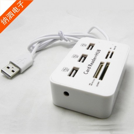 3-Port USB 2.0 Hub Splitter Expander Adapter Docking Station Combo w/ TF / SD Card Slot - White