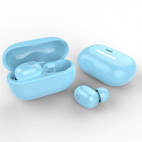 TWS-J90 5.0 True Wireless Bluetooth Headset In-Ear Super Bass Earbud Voice Control High-Definition Microphone - Light Blue