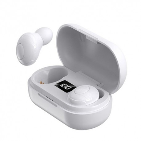 F1 TWS Wireless Bluetooth V5.0 Earphones Earbuds Headset - White, 55mAh. 450mAh