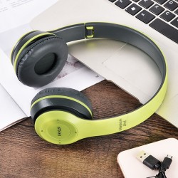 P47 Wireless Headphone Bluetooth 5.0 Headsets Foldable Bass Helmet Support TF-Card with Mic for PS4 / Phone / PC - Green
