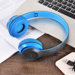 P47 Wireless Headphone Bluetooth 5.0 Headsets Foldable Bass Helmet Support TF-Card with Mic for PS4 / Phone / PC - Blue