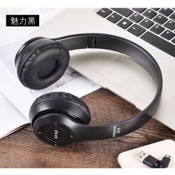 P47 Wireless Headphone Bluetooth 5.0 Headsets Foldable Bass Helmet Support TF-Card with Mic for PS4 / Phone / PC - Black