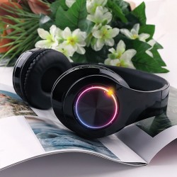 B39 Head-mounted Wireless Bluetooth 5.0 Headset HiFi Bass Stereo Noise Cancelling Ear-hook Headphones 7-color Light - Black