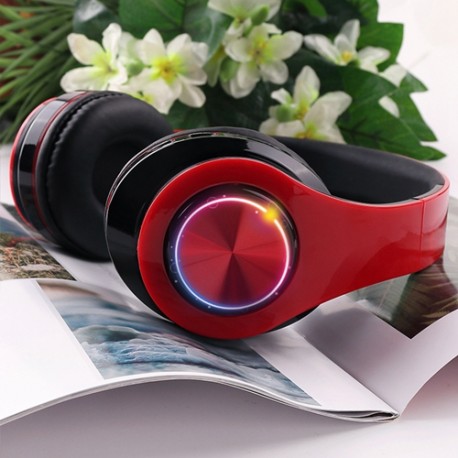 B39 Head-mounted Wireless Bluetooth 5.0 Headset HiFi Bass Stereo Noise Cancelling Ear-hook Headphones 7-color Light - Red Black