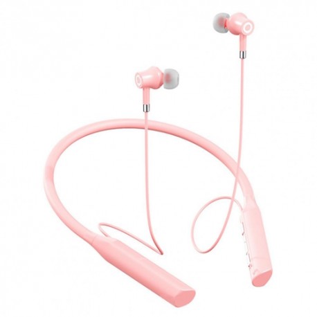 YD08 Bluetooth 5.0 Wireless Headset Neck-Mounted Stereo Card Microphone Sports Headset for iPhone Samsung Huawei - Pink