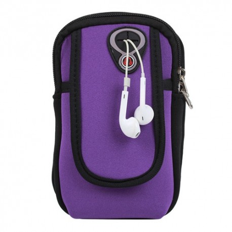 Armband Bags for Phone Money Keys Outdoor Sports Arm Package Bag with Headset Hole Running Arm Band - Purple, 6.5"
